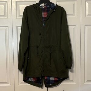 Time and Tru Olive Utility Jacket with Plaid Lining